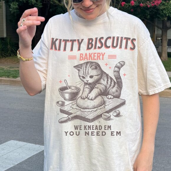 kitty bicuits we knead em you need em white Unisex Shirt 6624607 - Picture 1 of 2